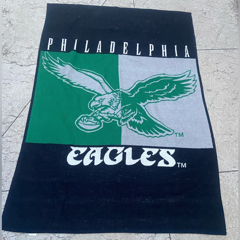Vintage 80's Kelly Green And Gray Philadelphia Eagles Blanket